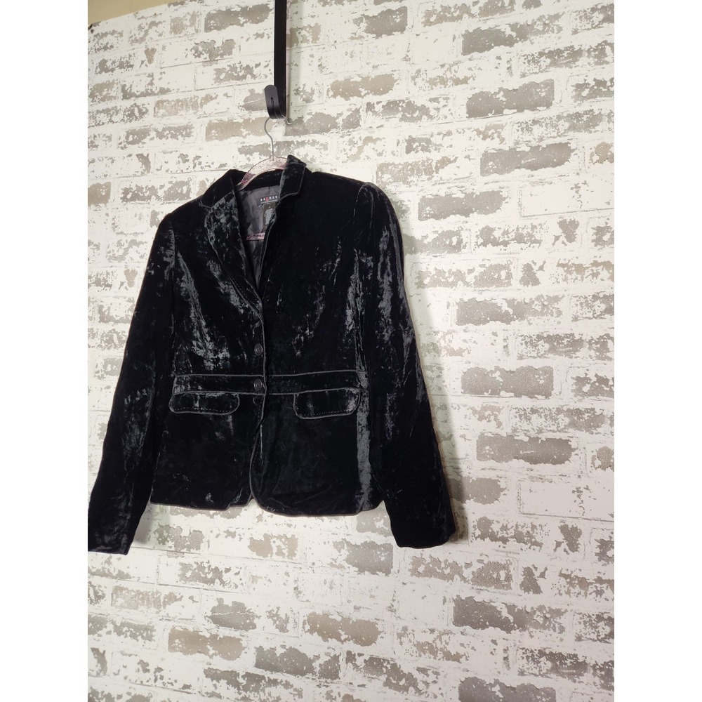 Black Crushed Velvet Blazer Size 6 Tailored Romantic Whimsigoth - Picture 6 of 16